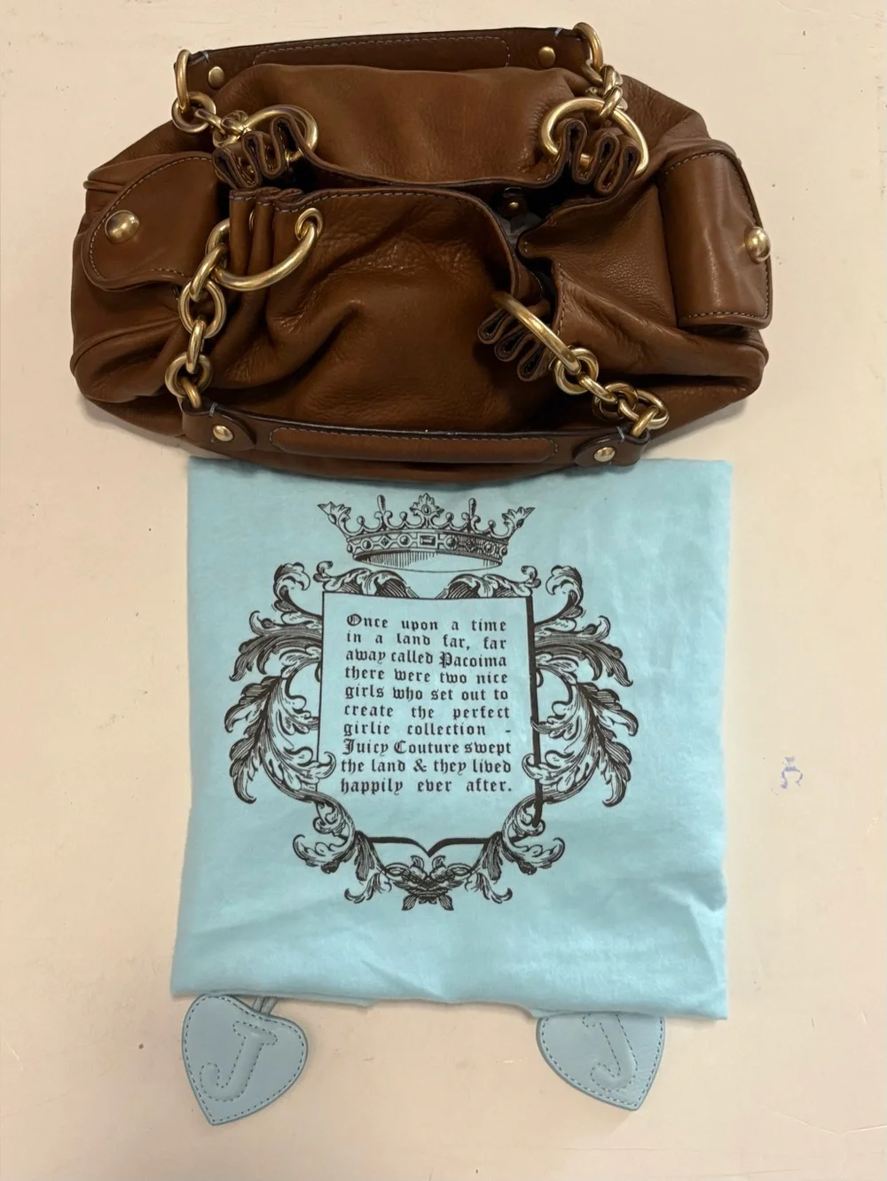 Vintage Juicy Couture Brown Leather Hobo Shoulder Bag- Complete Set
